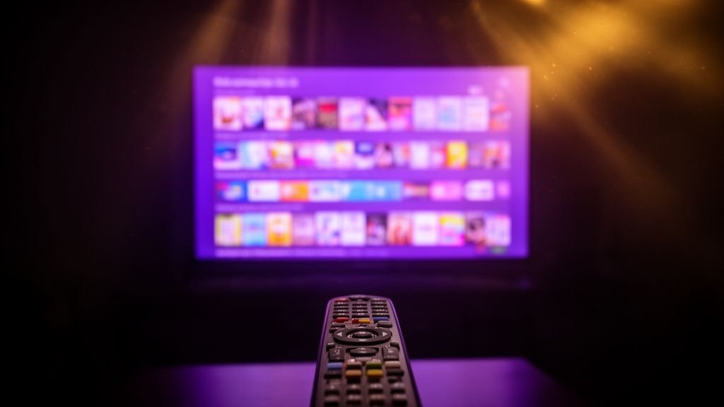 Tv-scherm met een kleurrijke tv-gids en terugkijkfunctie van Pandora IPTV