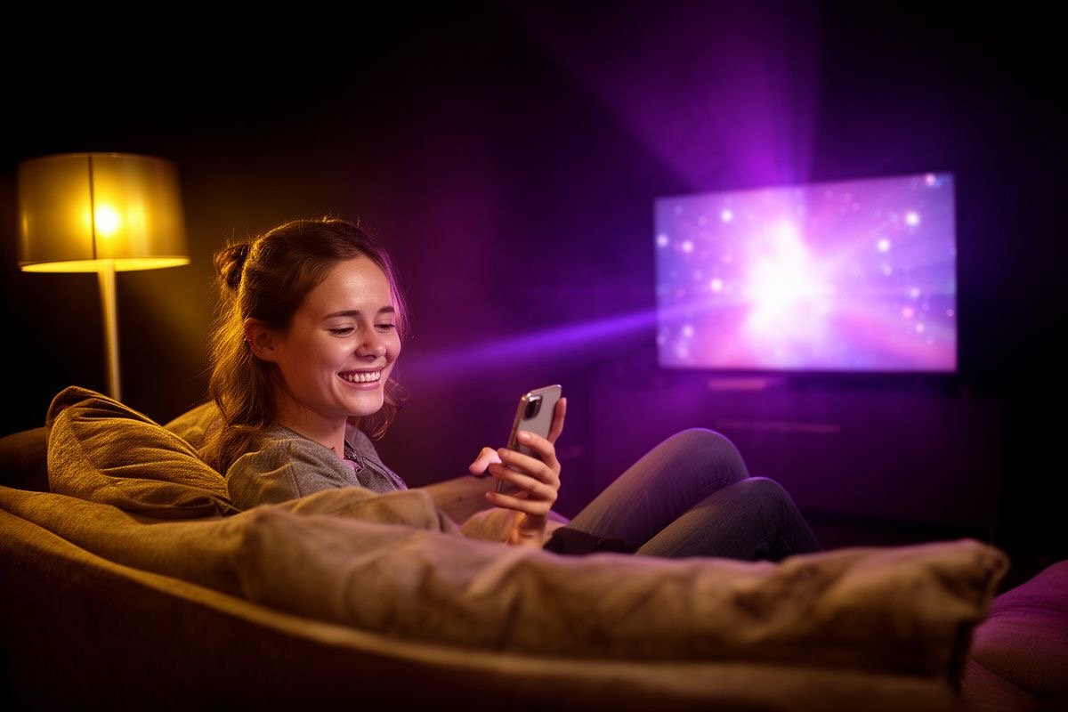 Klant test Pandora IPTV op een smartphone op de bank